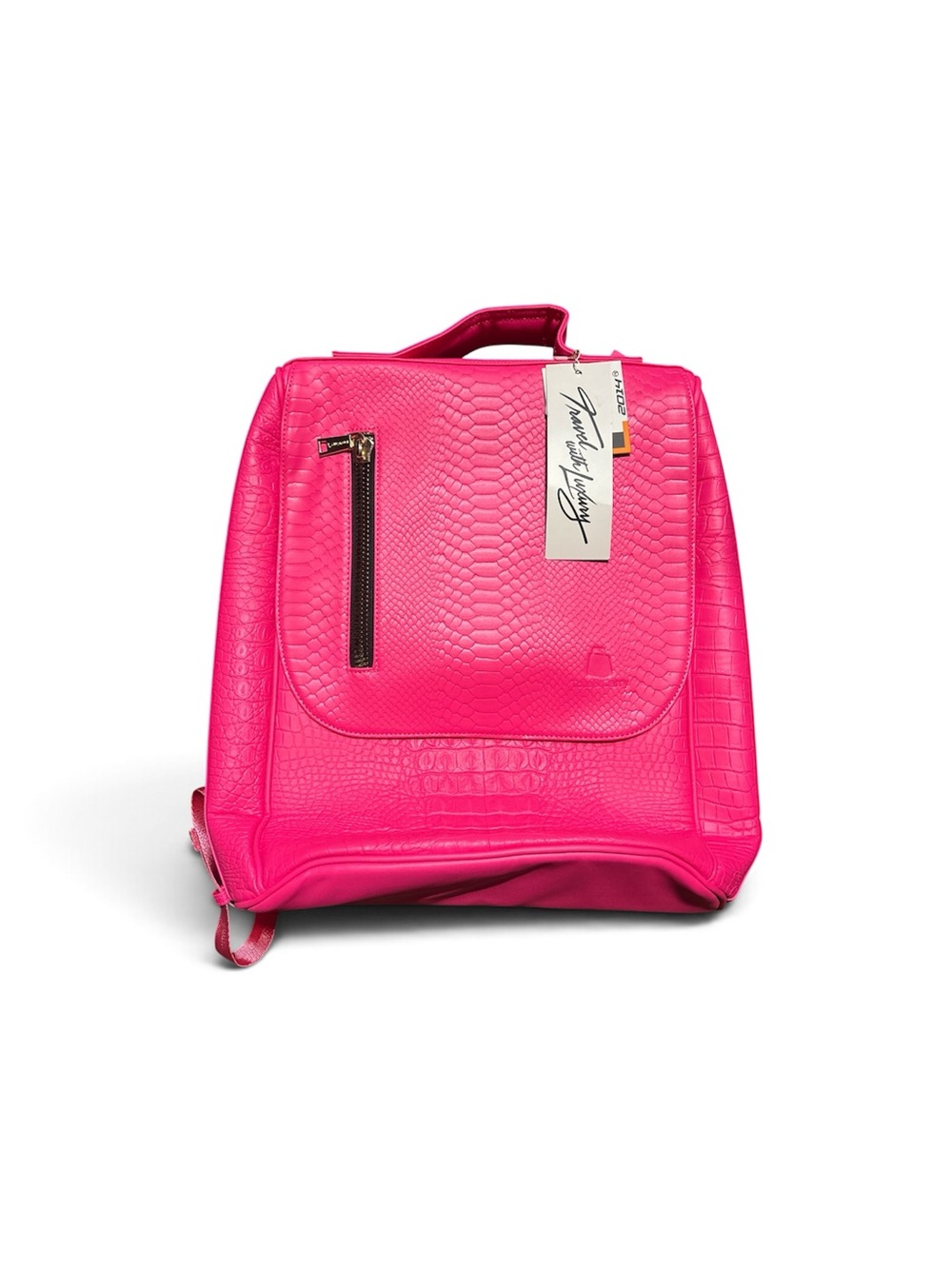 Tote&Carry Apollo 2 Backpack Neon Pink Faux Crocodile Textured NWT